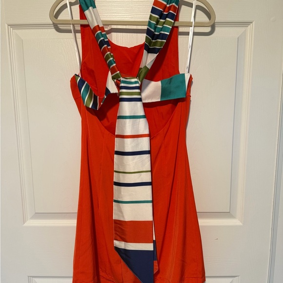Lulus Joyful Red Orange Multi Stripe Tie-Back Mini Dress - Picture 2 of 8